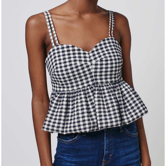 Topshop Tops - TopShop Navy Print Crop Top
